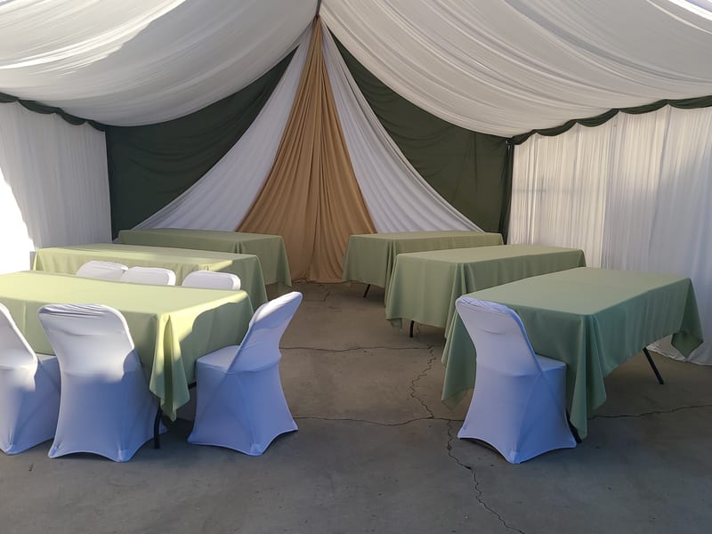 Elegant draped tables at an event